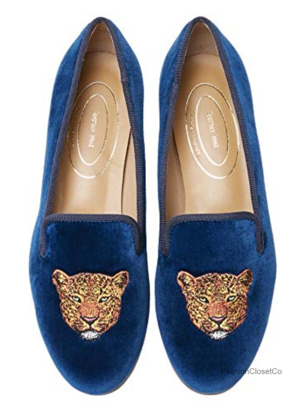 Women's Velvet Loafer Flats Embroidered Slip-On Shoes Leather Insole